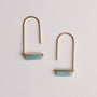 The Amazonite Gemstone Drop - Hope earrings feature minimalist 18k gold plating and light blue rectangular beads, displayed on a white background—a touch of elegance perfect for any occasion.