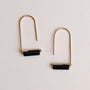 The Black Onyx Gemstone Drop - Focus earrings feature modern gold plating with rectangular black onyx accents at the base, shown on a light beige background—an elegant accessory for any occasion.