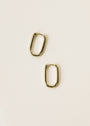 A pair of Large Rectangle Hoops, gold plated with sterling silver posts, displayed on a plain, light-colored background.