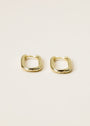A pair of Large Rectangle Hoops—chunky, gold-plated earrings with a rectangular shape and sterling silver posts—displayed on a plain, light-colored background.