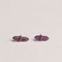A pair of Amethyst Mineral Point - Healing earrings featuring small, double-pointed purple crystals wrapped in gold wire on sterling silver posts, displayed against a plain white background.