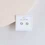 Minimalist Hexagon gold-plated small earrings, displayed on a white card with "wear good vibes" in gold text, set against a simple light background.