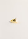 The Mother of Pearl Signet Ring showcases a smooth, oval mother of pearl stone set atop a gold band, displayed on a plain light background.