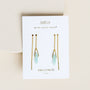 JaxKelly’s Gemstone Threader - Amazonite earrings feature gold plated threaders with amazonite crystal pendants, displayed on a branded Wear Good Vibes™ card—a perfect choice for long lasting jewelry.